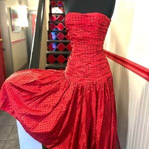Victor Costa Dress, Red & Black Polkadot, strapless, corset, collectors’ special